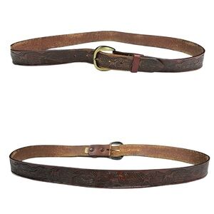 Brown Tooled Leather Horses Outdoors Mountains Scene Vintage Belt Size 44